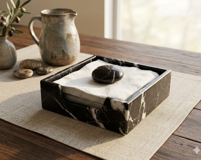 Black Marble Napkin Holder with Lid | Minimalist Dining Decor