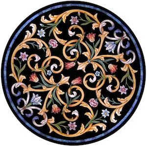 Handmade Black Marble Table Top: Floral Inlay Design (27&#39;&#39; x 27&#39;&#39;)