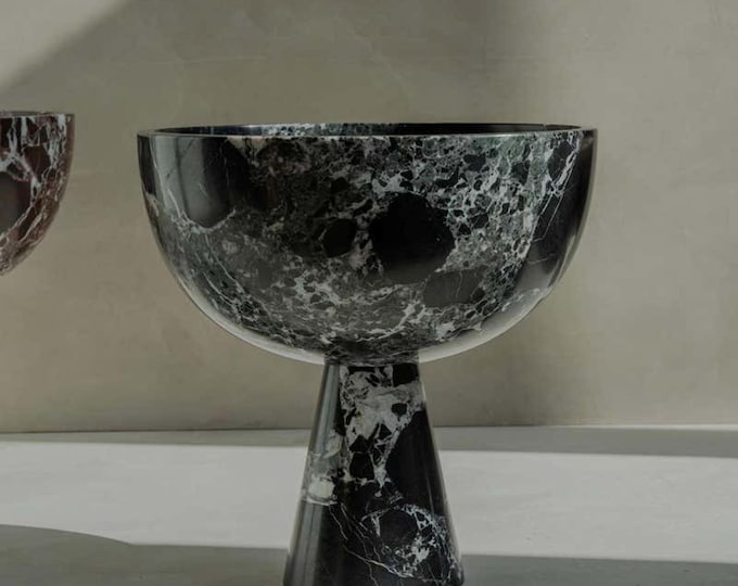 Handcrafted Rosso Levanto Marble Bowl: 12" Decorative Pedestal Bowl