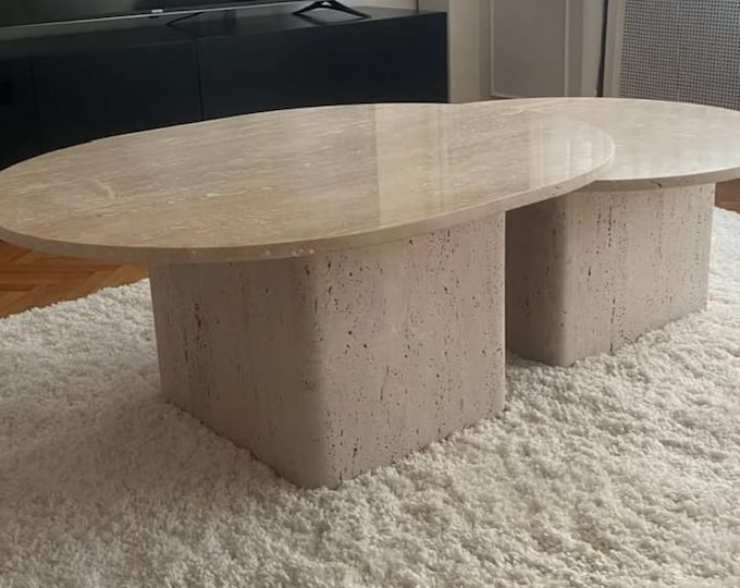 Travertine Coffee Table – Handmade Natural Stone Oval & Round Tables