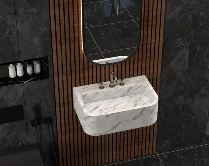 Italian White Marble Wall-Mount Sink Luxury Bathroom Vanity 24"