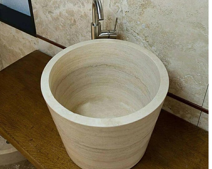 Minimalist Stone Vessel Sink – Contemporary Round Marble Basin for Vanity