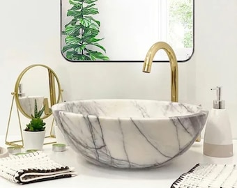 Lavabo Sobre Encimera de Mármol Lila Hecho a Mano: Decoración para Mueble de Baño