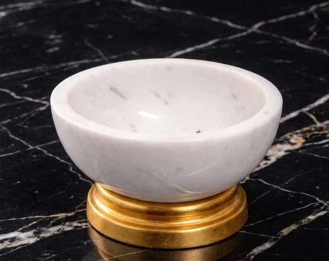 Marble Bowl with Brass Base | Elegant Decorative Dish