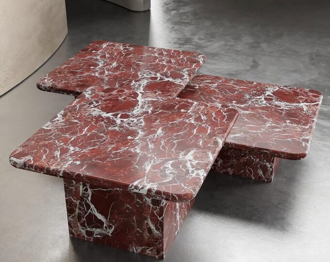 Rosso Levanto Marble Coffee Table: Multi-Level Red Stone Side Table