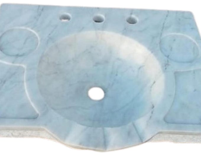 Handcrafted White Carrara Marble Wall Mounted Bathroom Sink