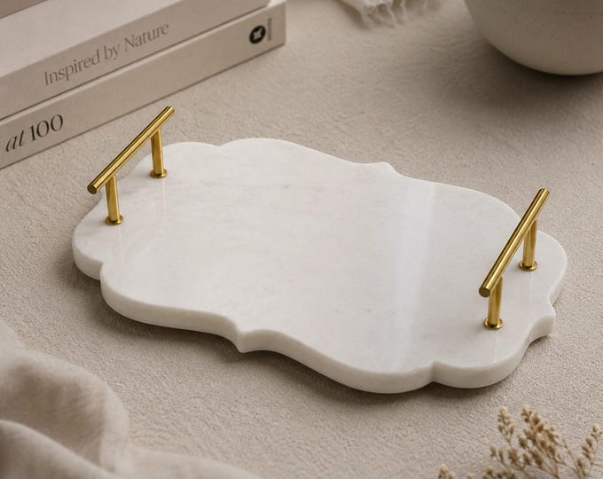 Handmade Marble Tray with Brass Handles – Modern Coffee Table Décor