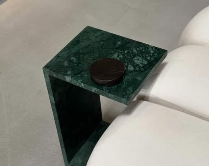 Handmade Green Marble Side Table: Modern Minimalist Accent Table