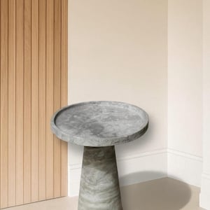 Silver Travertine Side Table: Modern Arch Marble Accent Table