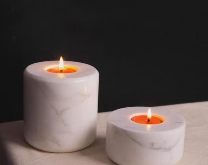 Urban Graffiti Marble Tealight Holder – Cityscape & Red Rose Candle Holder