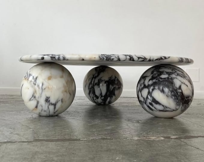 Calacatta Marble Sphere-Base Coffee Table – Contemporary Sculptural Stone Design