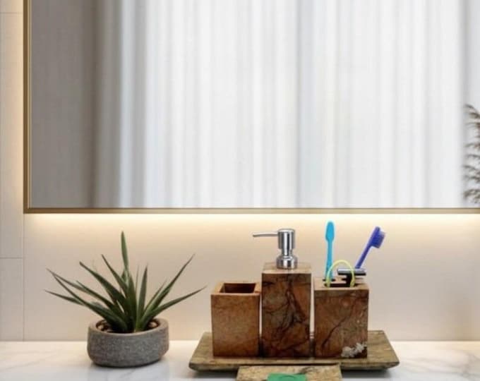 Brown Marble Bathroom Accessories Set, Luxury Stone Bath Decor