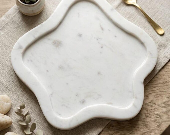 White Marble Serving Tray | Organic Shaped Marble Platter