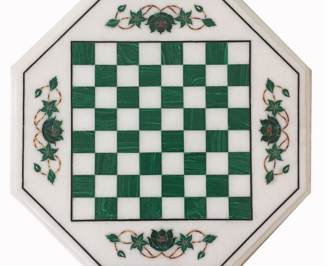 Marble Chess Table Top Handmade Inlay Work Malachite Work