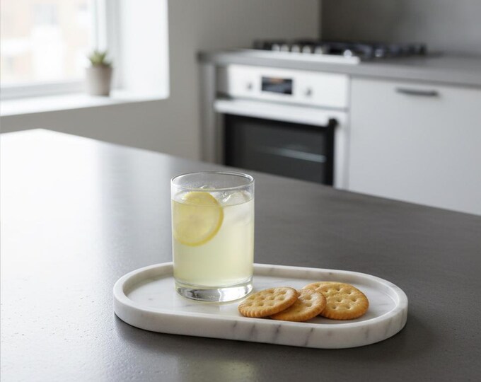 White Marble Oval Serving Tray | Minimalist Stone Tray for Kitchen, Coffee & Table Decor