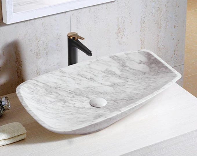 Handcrafted Marble Vessel Sink – Modern Rectangular Bathroom Basin