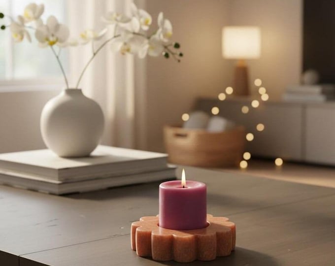 Pink Marble Candle Holder, Flower Shape Tealight Holder