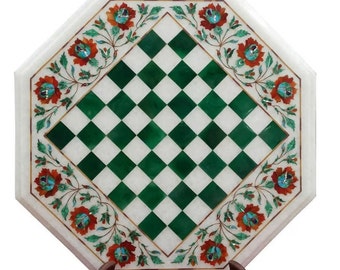 Marble Chess Table Top Handmade Inlay Work Carnelian Semi Precious Stones Art