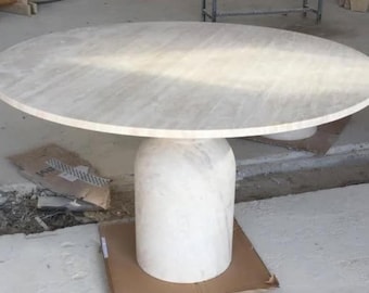 Handmade White Marble Round Dining Table | Contemporary Kitchen Table