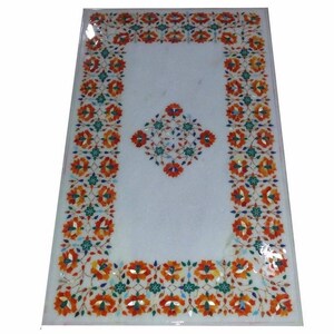 Live Edge Marble Dining Table Top: Handmade Pietra Dura Inlay
