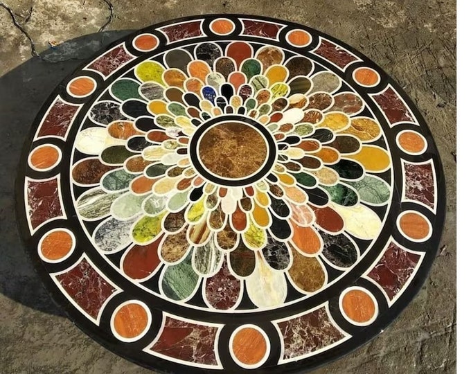 Marble Center Kitchen Dining Table Top Handmade Semi precious stones Handmade Work Art