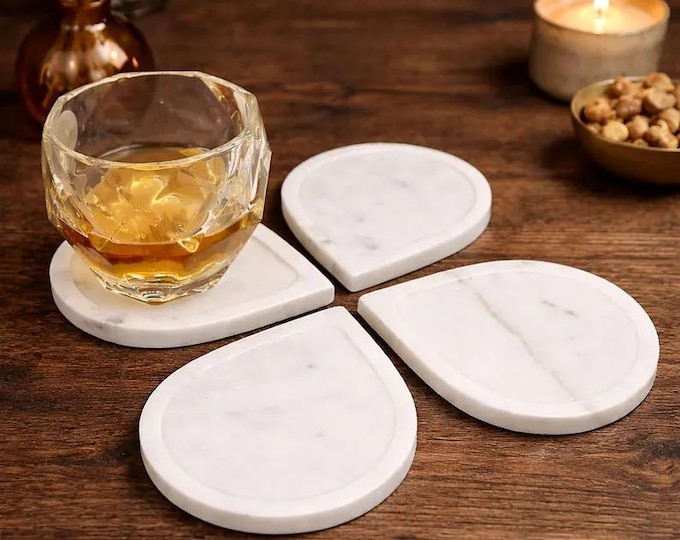 White Marble Coasters Set | Natural Stone Drink Coasters