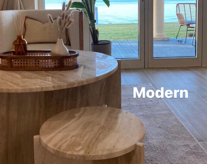 Round Travertine Nesting Coffee Table Set – Modern Luxury Natural Stone Furniture for Living Room