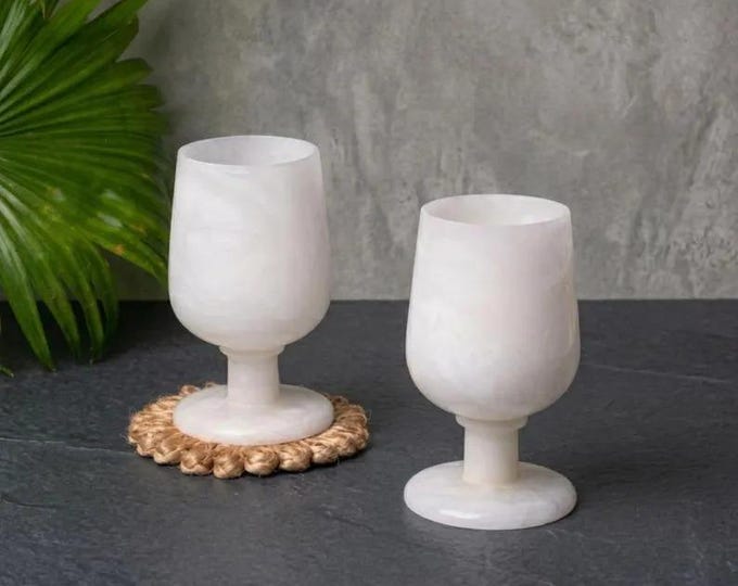 Marble Wine Glass Set, White Stone Goblets