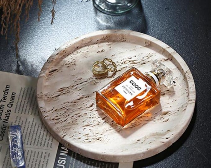 Handcrafted Round Travertine Stone Tray – Natural Marble Catchall