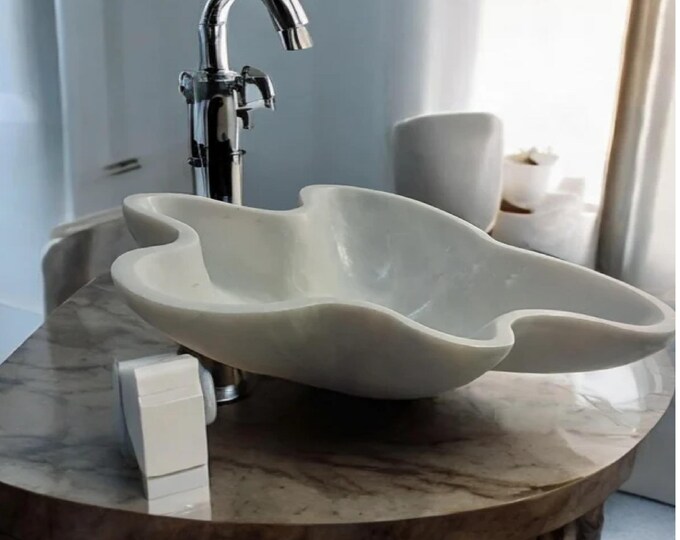 Handcrafted Organic Marble Vessel Sink – Freeform Stone Bathroom Basin