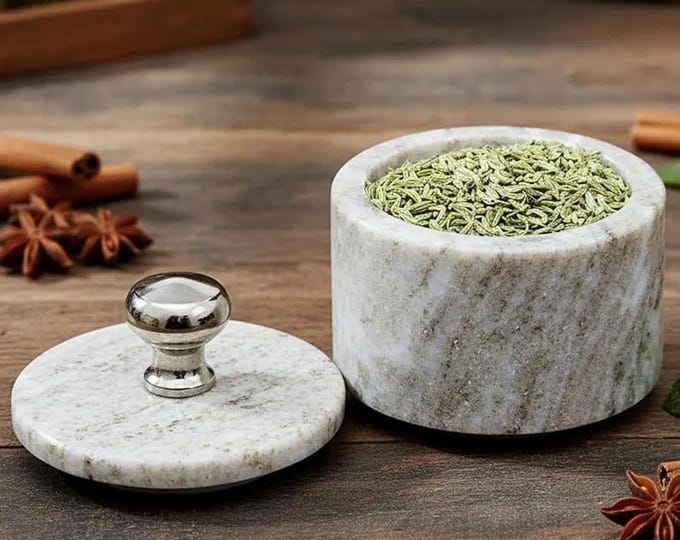 Marble Spice Jar with Lid – Handmade Stone Kitchen Storage Container