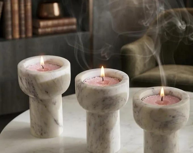 Marble Candle Holders Set of 3, Modern Stone Tealight Holders
