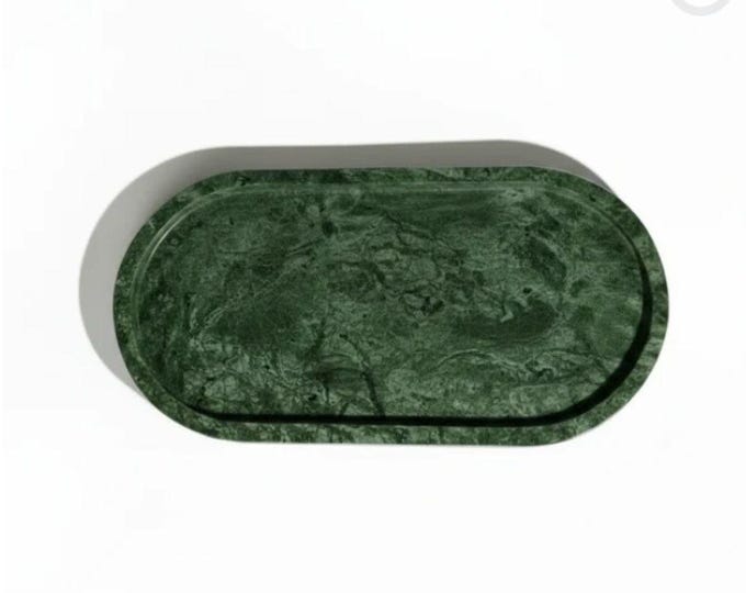 Green Marble Oval Tray – Handcrafted Natural Stone Decorative Platter