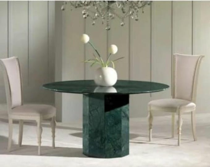Handmade Green Marble Round Dining Table – Luxury Modern Stone Dining Room Furniture