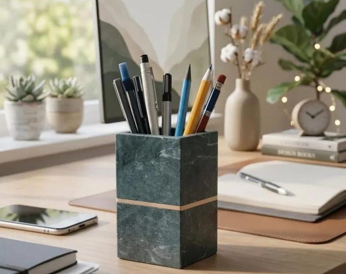 Green Marble Pen Holder | Marble Desk Organizer