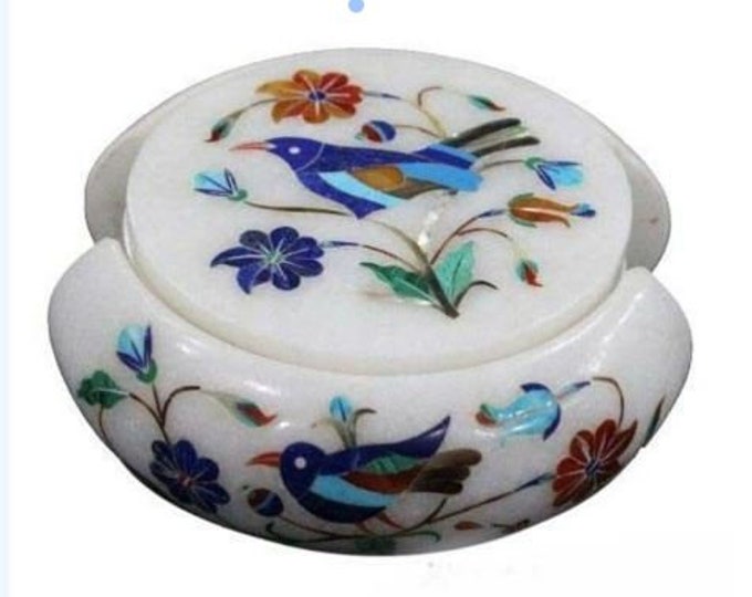 Marble Tea Coaster Handmade Semi Precious Stones Floral Inlay Art Home Decor & Gifts