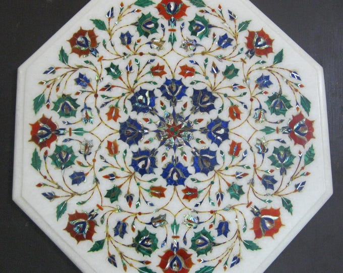 Marble Coffee Table Top Floral Carnelian Malachite Inlay Pietradura Art Handmade Decor Christmas Gift