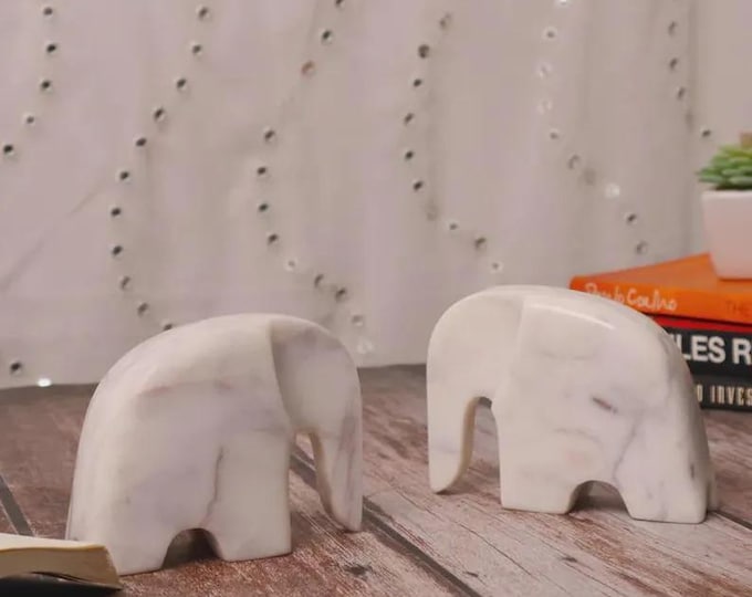 Small Marble Elephant Pair – Natural Stone Sculpture