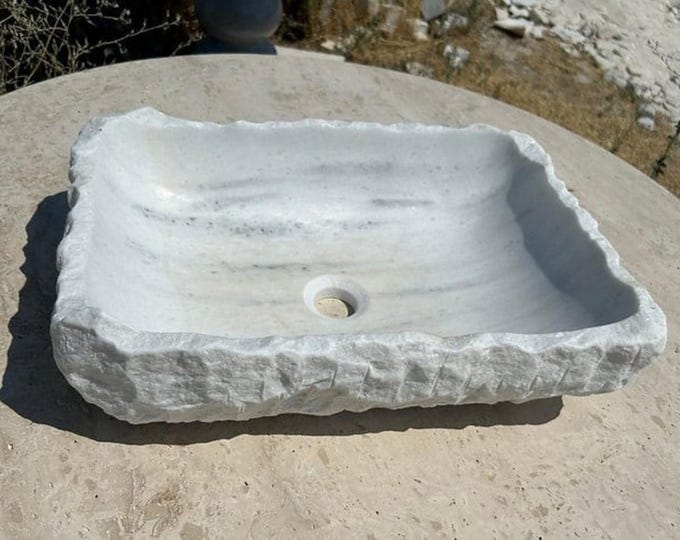 Hammered Vanity Top Washbasin, White Marble Bathroom Sink costom size