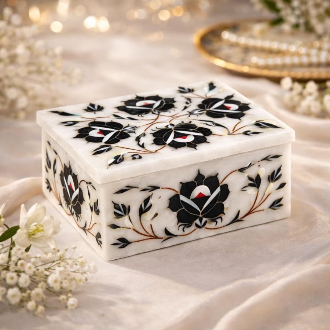 Taj Box Marblingover Artisanal Marble Jewelry Box | Taj Mahal Inspired Inlay ...