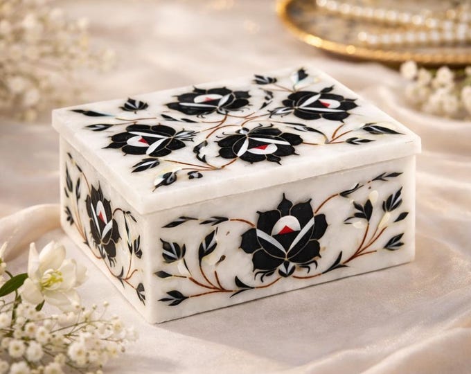 MarblingOver Artisanal Marble Jewelry Box | Taj Mahal Inspired Inlay Art