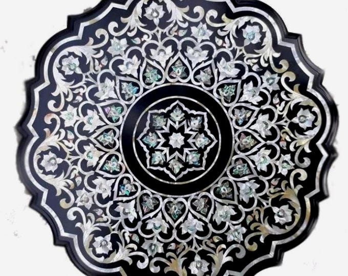 Gemstone Inlay Pietra Dura Art Handmade Black Marble Table Top