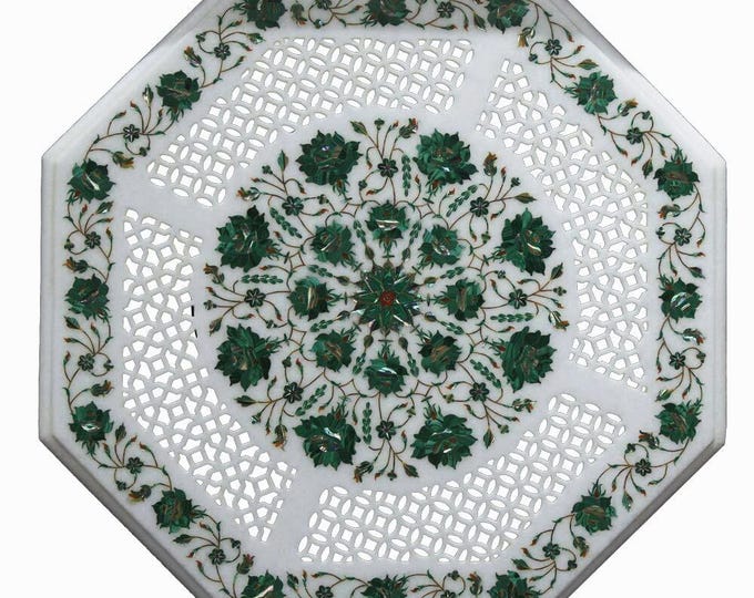 Octagon Shape Center Table Top with Malachite Stone Inlay Table Top Patio Table for Home and Living Room