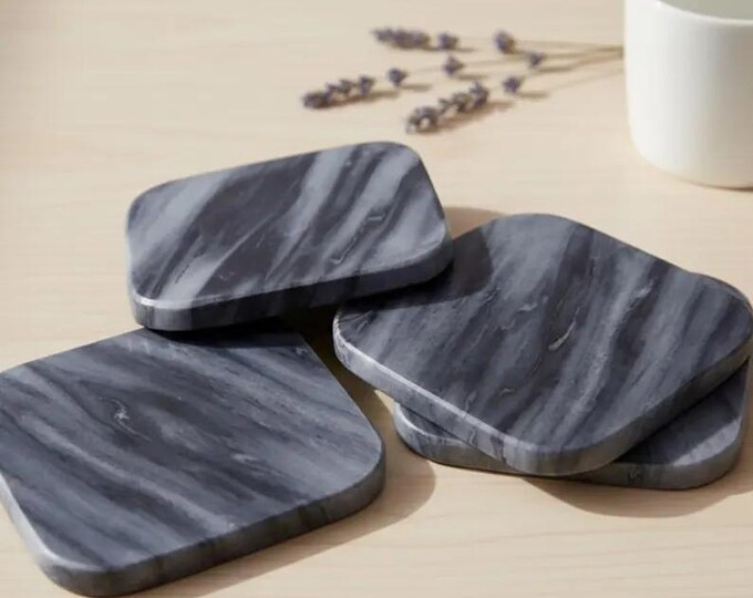 Gray Marble Drink Coasters – Square Natural Stone Table Protection Set