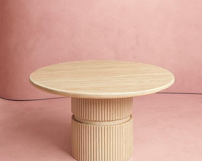 Handmade Marble Round Dining Table: Fluted Pedestal Base, Travertine or Black/White Marble