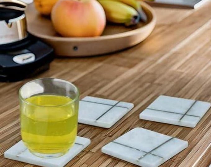 Marble Coasters with Brass Inlay | Luxury Home Gift