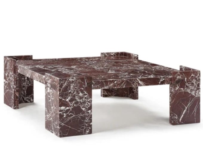 Luxury Rosso Levanto Marble Coffee Table – Handmade Geometric Designer Center Table