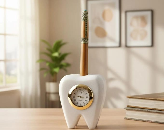 Marble Tooth Desk Clock, Dental Office Decor