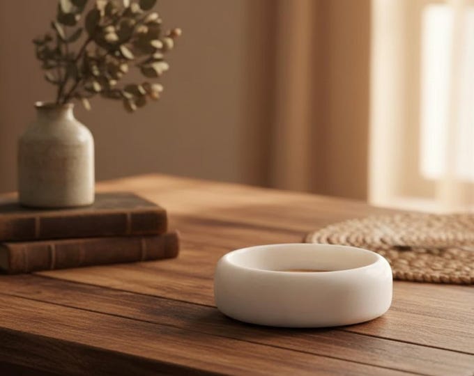 Handcrafted White Marble Bowl with Cork Base | Minimal Stone Catchall Bowl