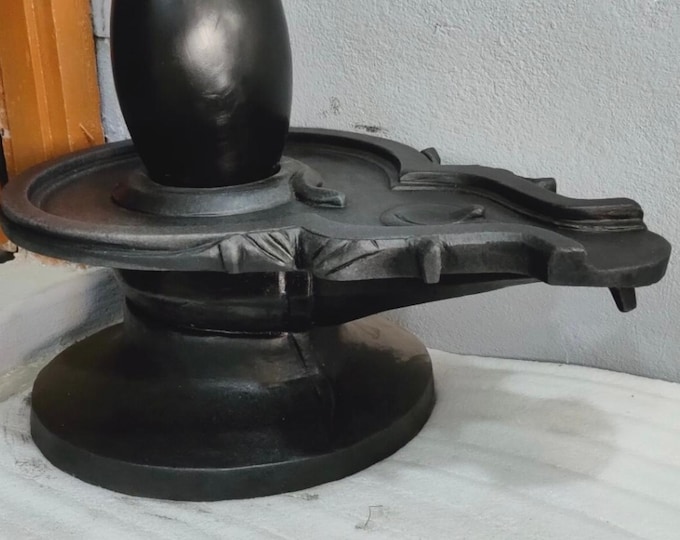 Narmada River Black Stone Shivling: Hindu Temple Decor (21 Inches)